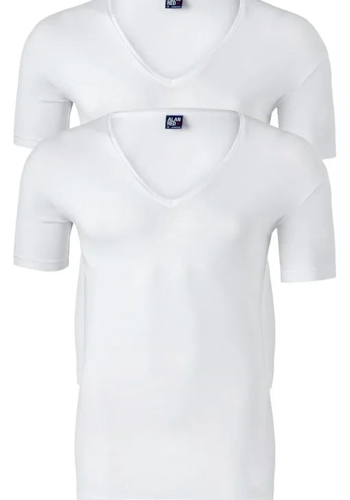 ALAN RED T-shirts no neck (2-pack), diepe V-hals, wit