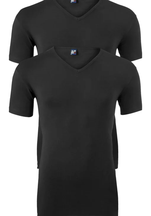 ALAN RED T-shirts Oklahoma (2-pack), V-hals stretch, zwart