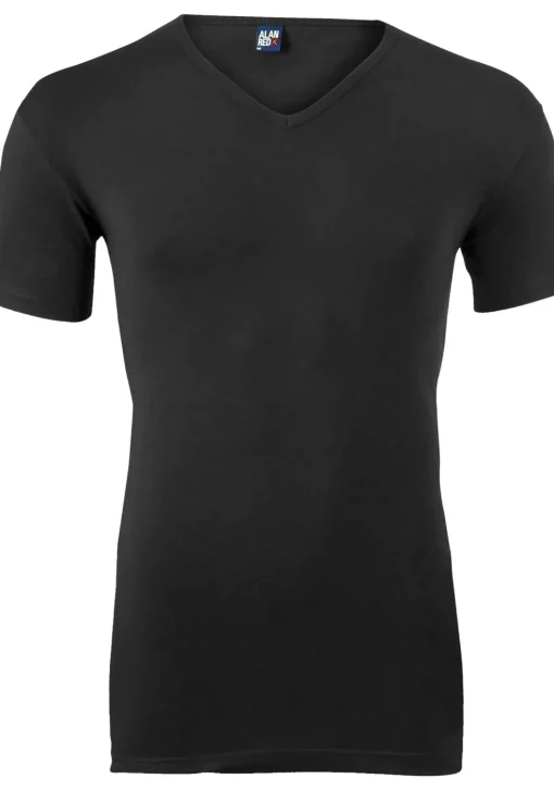 ALAN RED T-shirts Oklahoma (2-pack), V-hals stretch, zwart
