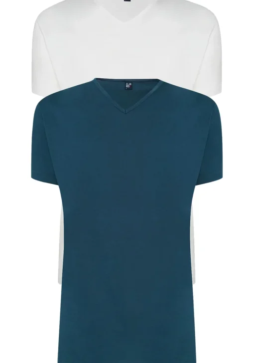 ALAN RED T-shirts Vermont (2-pack), V-hals, wit en denim blauw