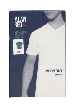 ALAN RED T-shirts Vermont (2-pack), V-hals, wit en denim blauw