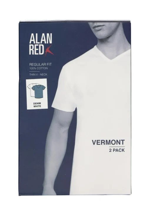 ALAN RED T-shirts Vermont (2-pack), V-hals, wit en denim blauw