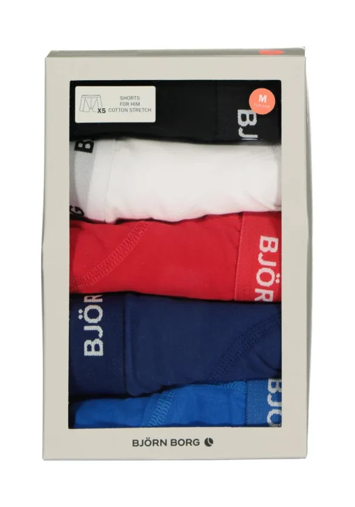 Bjorn Borg boxershorts Essential (5-pack), heren boxers normale lengte, zwart, rood, wit, blauw en kobalt blauw