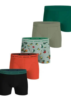 Bjorn Borg Cotton Stretch boxers, heren boxers normale lengte (5-pack), zwart, rood, groen, olijfgroen en groen met print