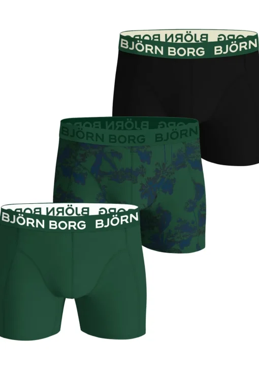 Bjorn Borg Cotton Stretch boxers, heren boxers normale lengte (3-pack), groen, zwart en groen met print