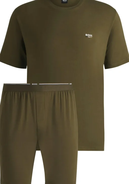 BOSS Bamboo Short Set, heren shortama set, donkergroen