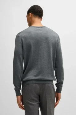 BOSS Baram regular fit trui wol, heren trui middeldik V-hals, middengrijs