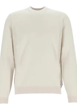 BOSS Bjarno regular fit trui wol, heren trui middeldik O-hals, wit