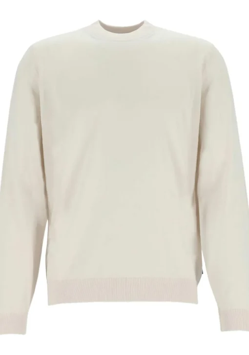 BOSS Bjarno regular fit trui wol, heren trui middeldik O-hals, wit