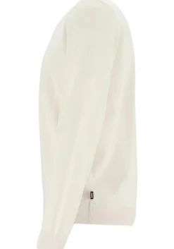 BOSS Bjarno regular fit trui wol, heren trui middeldik O-hals, wit