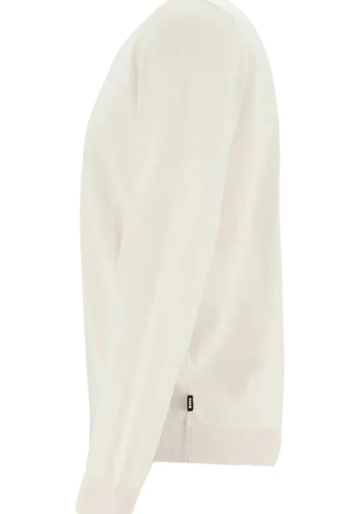 BOSS Bjarno regular fit trui wol, heren trui middeldik O-hals, wit
