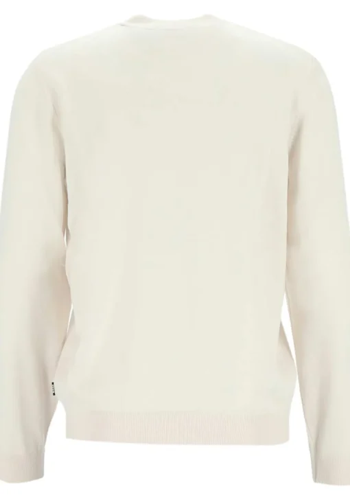 BOSS Bjarno regular fit trui wol, heren trui middeldik O-hals, wit