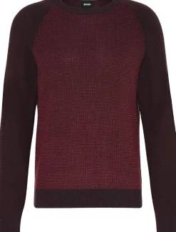 BOSS Dairon regular fit trui wolmengsel, heren trui middeldik O-hals, rood