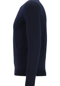 BOSS Leno heren trui wol, slim fit met O-hals, donkerblauw