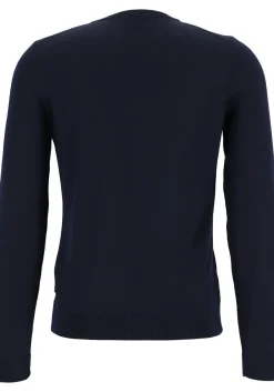 BOSS Leno heren trui wol, slim fit met O-hals, donkerblauw