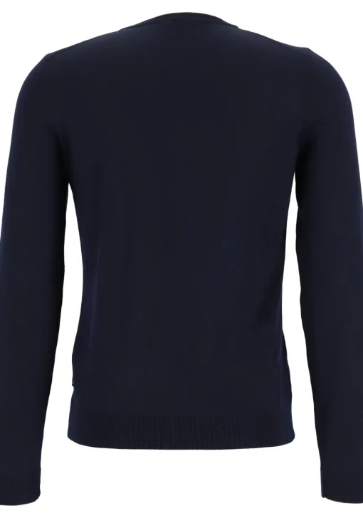 BOSS Leno heren trui wol, slim fit met O-hals, donkerblauw