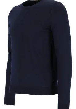 BOSS Leno heren trui wol, slim fit met O-hals, donkerblauw