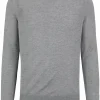 BOSS Leno slim fit trui wol, heren pullover middeldik O-hals, lichtgrijs