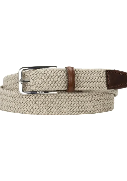 BOSS leren heren riem, licht beige