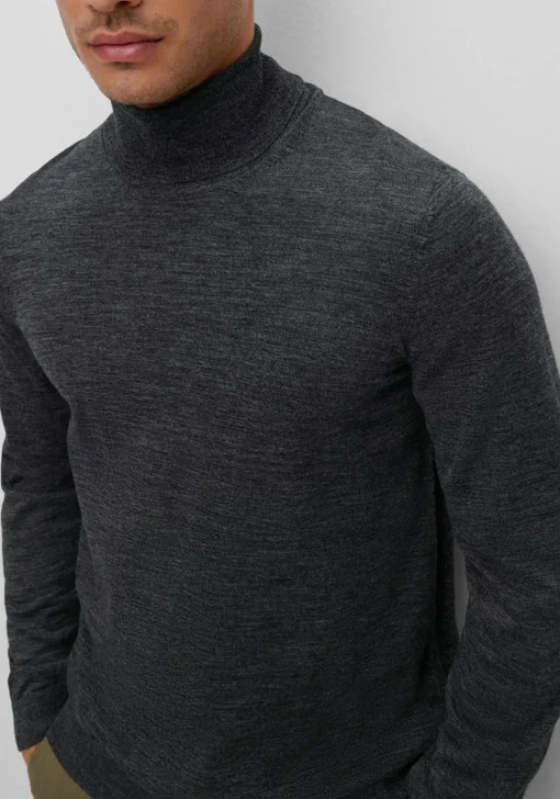 BOSS Musso slim fit trui wol, heren coltrui, zwart