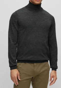 BOSS Musso slim fit trui wol, heren coltrui, zwart