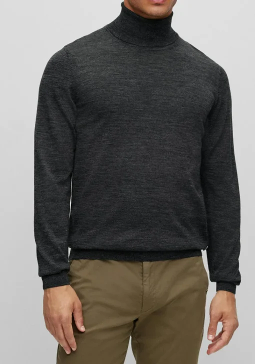 BOSS Musso slim fit trui wol, heren coltrui, zwart