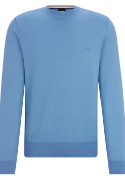 BOSS Pacas regular fit trui katoen, heren trui middeldik O-hals, kobalt blauw