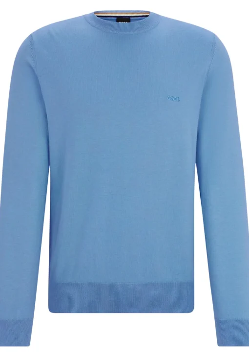 BOSS Pacas regular fit trui katoen, heren trui middeldik O-hals, kobalt blauw