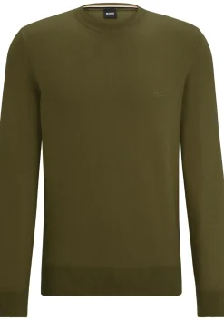 BOSS Pacas regular fit trui katoen, heren trui middeldik O-hals, donker beige