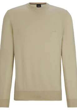 BOSS Pacas regular fit trui katoen, heren trui middeldik O-hals, licht beige