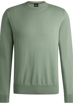 BOSS Pacas regular fit trui katoen, heren trui middeldik O-hals, lichtgroen