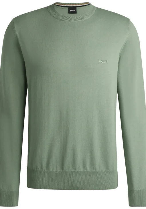 BOSS Pacas regular fit trui katoen, heren trui middeldik O-hals, lichtgroen