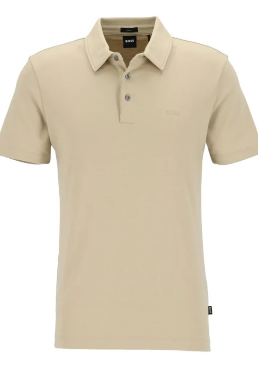 BOSS Palosh slim fit heren polo, pique, licht beige