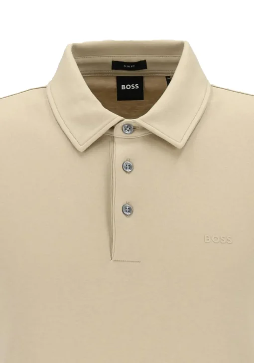BOSS Palosh slim fit heren polo, pique, licht beige