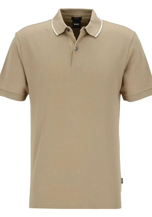 BOSS Prout regular fit heren polo, pique, licht beige