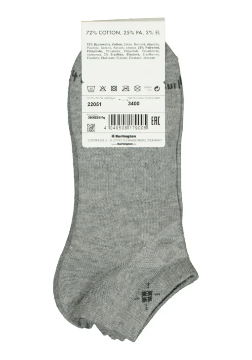 Burlington Everyday dames enkelsokken (2-pack), katoen, grijs