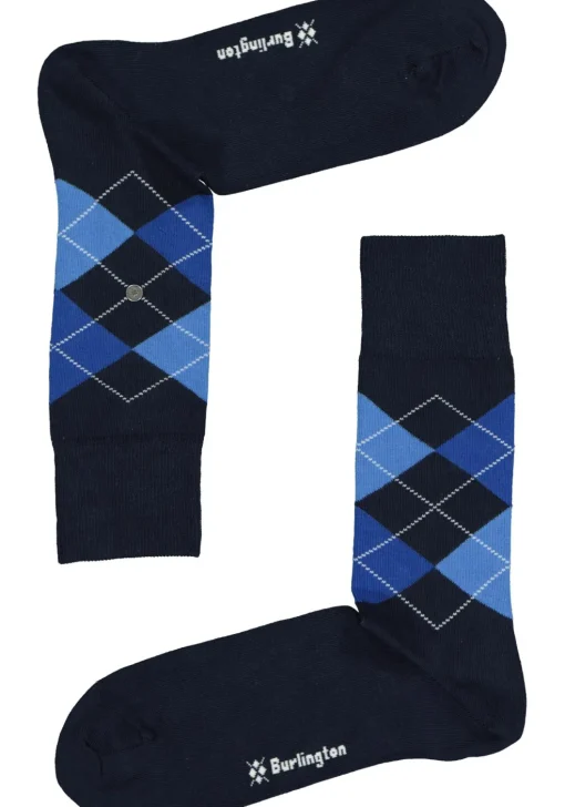 Burlington Everyday herensokken (2-pack), katoen, marine blauw en geruit