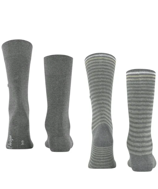 Burlington Everyday Stripe 2-Pack herensokken, grijs (light greymel.)