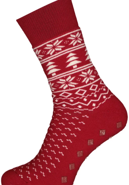 Burlington Homepads Fair Isle, huissokken winter, donkerrood met wit