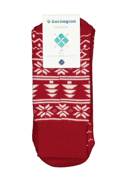 Burlington Homepads Fair Isle, huissokken winter, donkerrood met wit
