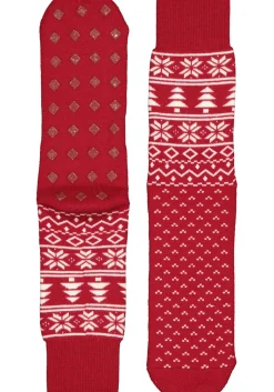 Burlington Homepads Fair Isle, huissokken winter, donkerrood met wit