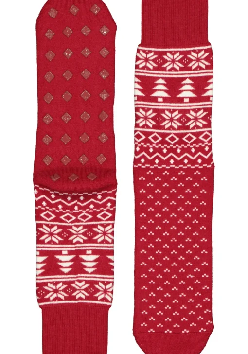 Burlington Homepads Fair Isle, huissokken winter, donkerrood met wit