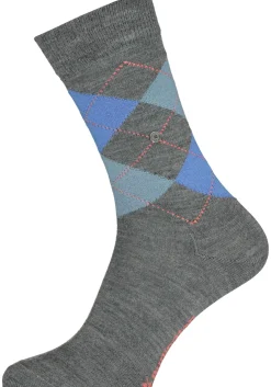 Burlington Marylebone damessokken, wol, grijs melange met blauw