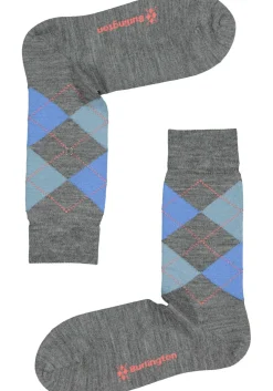 Burlington Marylebone damessokken, wol, grijs melange met blauw