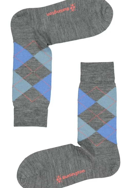 Burlington Marylebone damessokken, wol, grijs melange met blauw