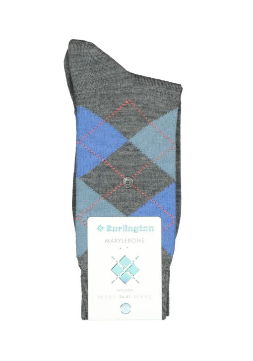 Burlington Marylebone damessokken, wol, grijs melange met blauw