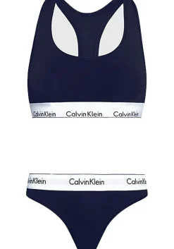 Calvin Klein dames Modern Cotton unlined bralette- en stringset, bralette, blauw