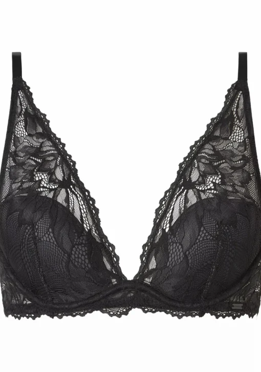 Calvin Klein dames Seductive comfort plunge bra, kanten BH, zwart