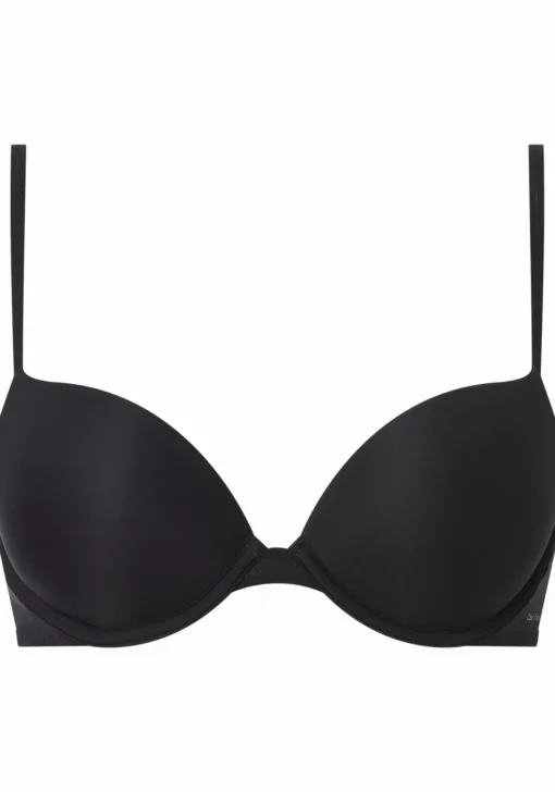 Calvin Klein dames Sheer Marquisette push up plunge bra, beugel BH, zwart