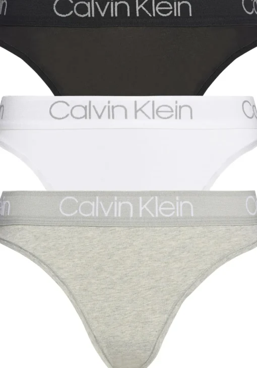 Calvin Klein dames tanga slips (3-pack), met hoge beenuitsnijding, zwart, wit en grijs
